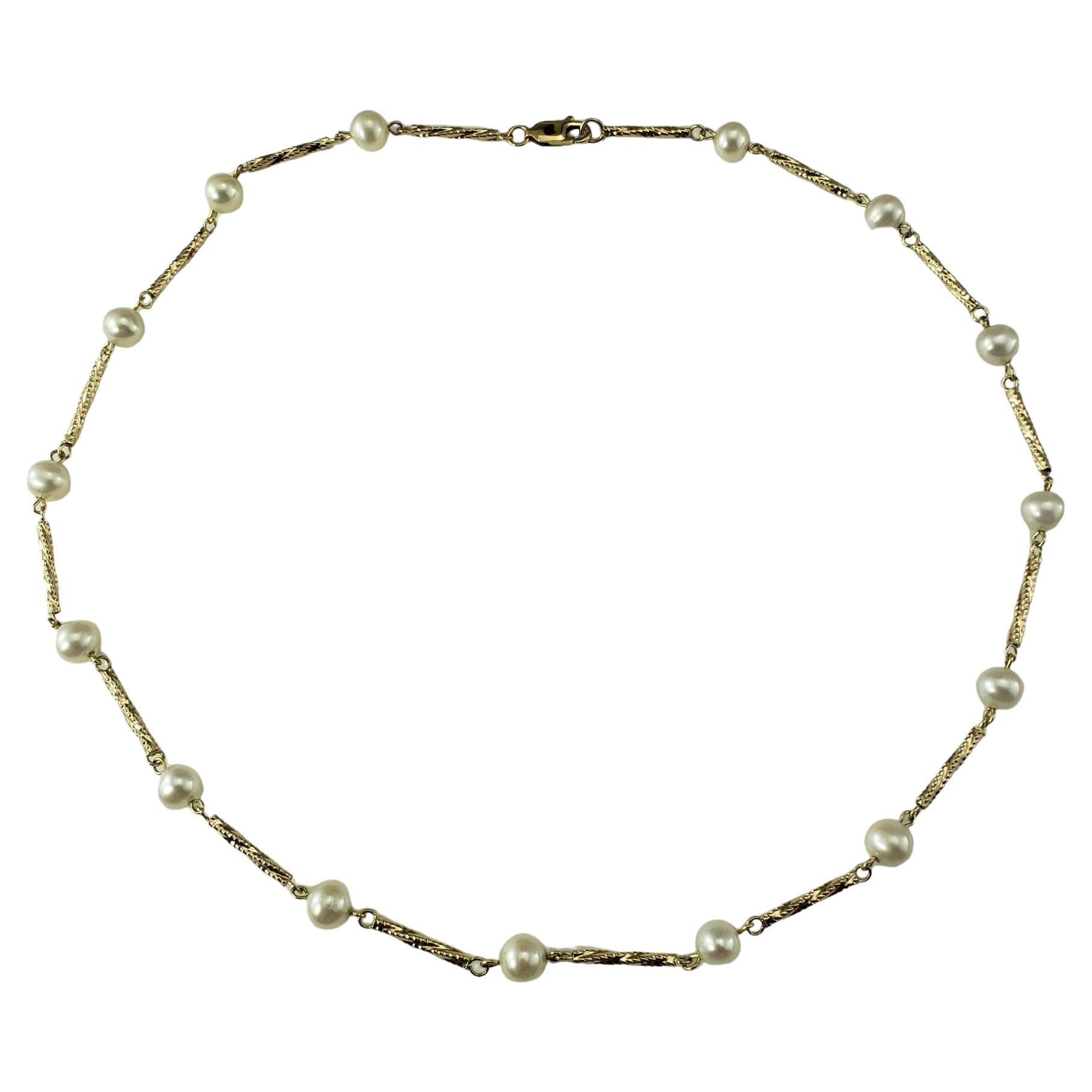 14 Karat Yellow Gold and Pearl Station Necklace #17923