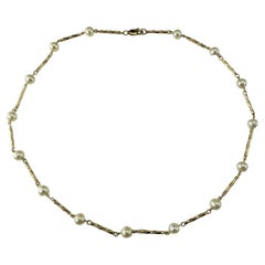 14 Karat Yellow Gold and Pearl Station Necklace #17923