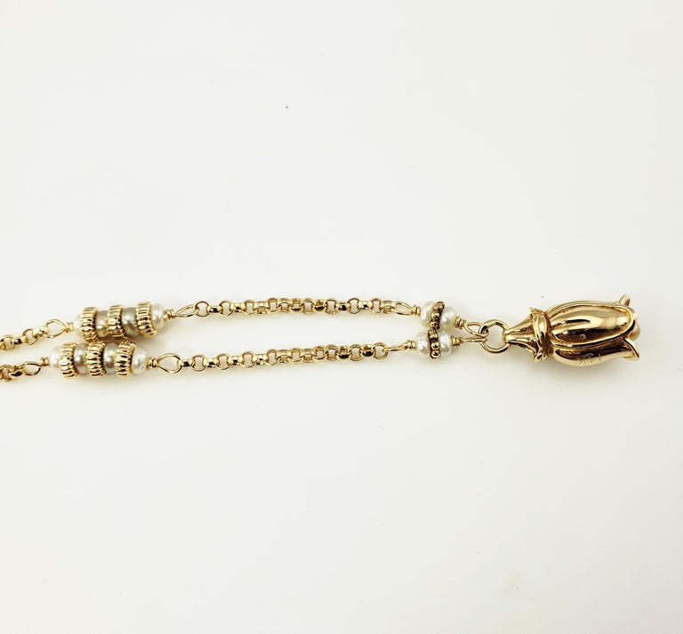 14 Karat Yellow Gold and Pearl Toggle Necklace at 1stDibs