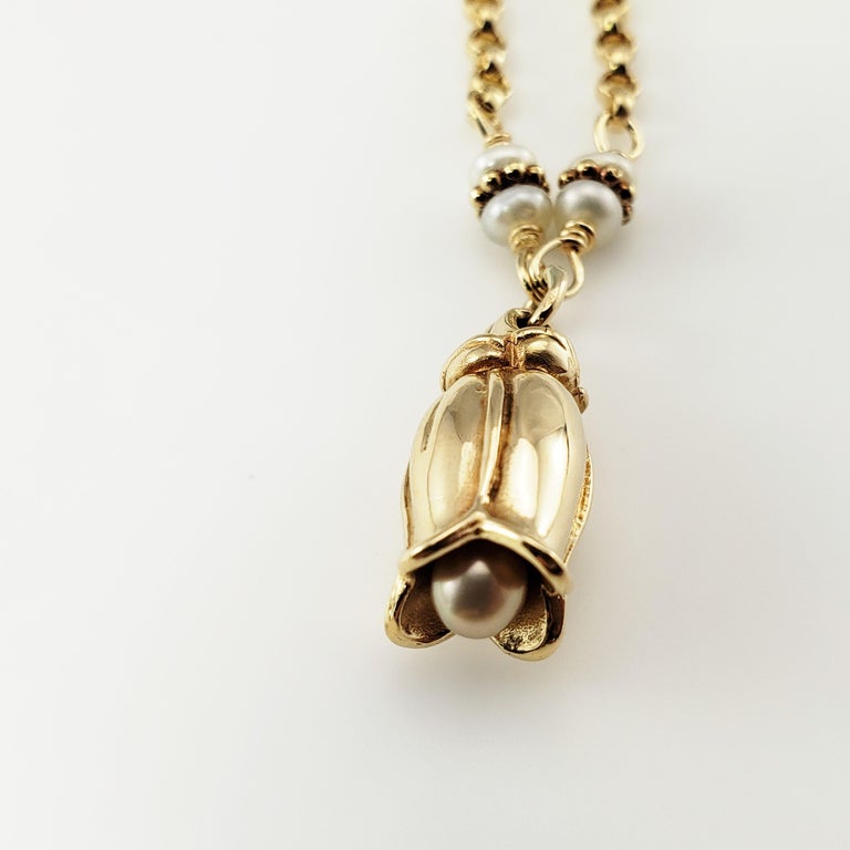14 Karat Yellow Gold and Pearl Toggle Necklace at 1stDibs