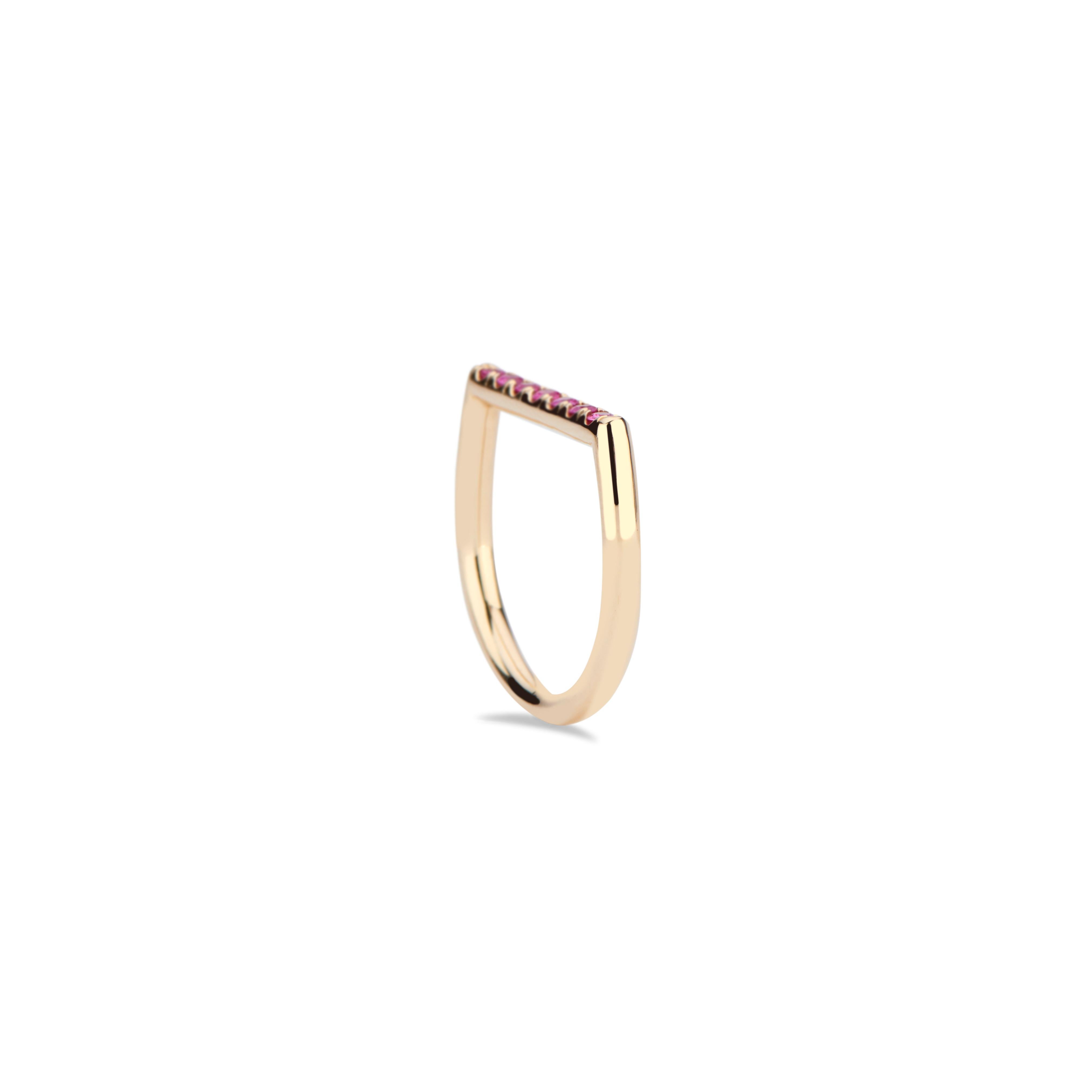 14 Karat Yellow Gold and Pink Sapphire Stacking Ring In New Condition For Sale In Los Angeles, CA
