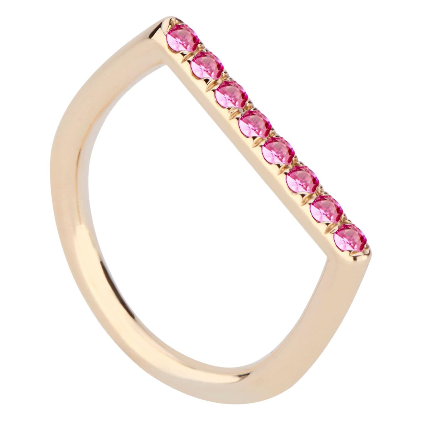 14 Karat Yellow Gold and Pink Sapphire Stacking Ring For Sale