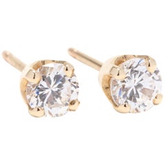 14 Karat Yellow Gold and Prong Set 1/2 Carat Diamond Stud Earrings