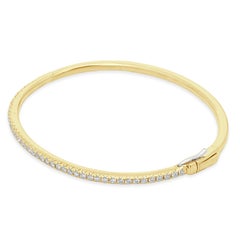 14 Karat Yellow Gold and Prong Set Round Diamond Hinged Bangle Bracelet