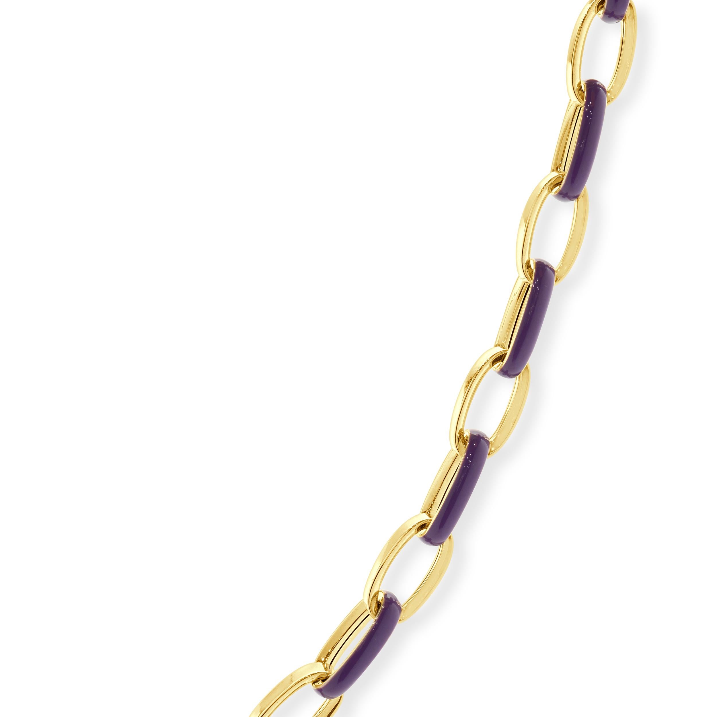 14 Karat Yellow Gold and Purple Enamel Oval Link Chain Necklace In Excellent Condition For Sale In Scottsdale, AZ