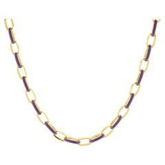 Collier à maillons ovales en or jaune 14 carats et émail violet