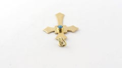 14 Karat Yellow Gold and Robin Egg Turquoise Cross Pendant