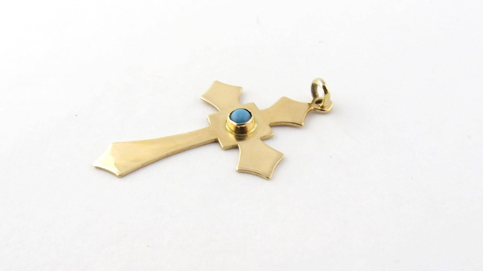 14 Karat Yellow Gold and Robin Egg Turquoise Cross Pendant In Good Condition In Washington Depot, CT
