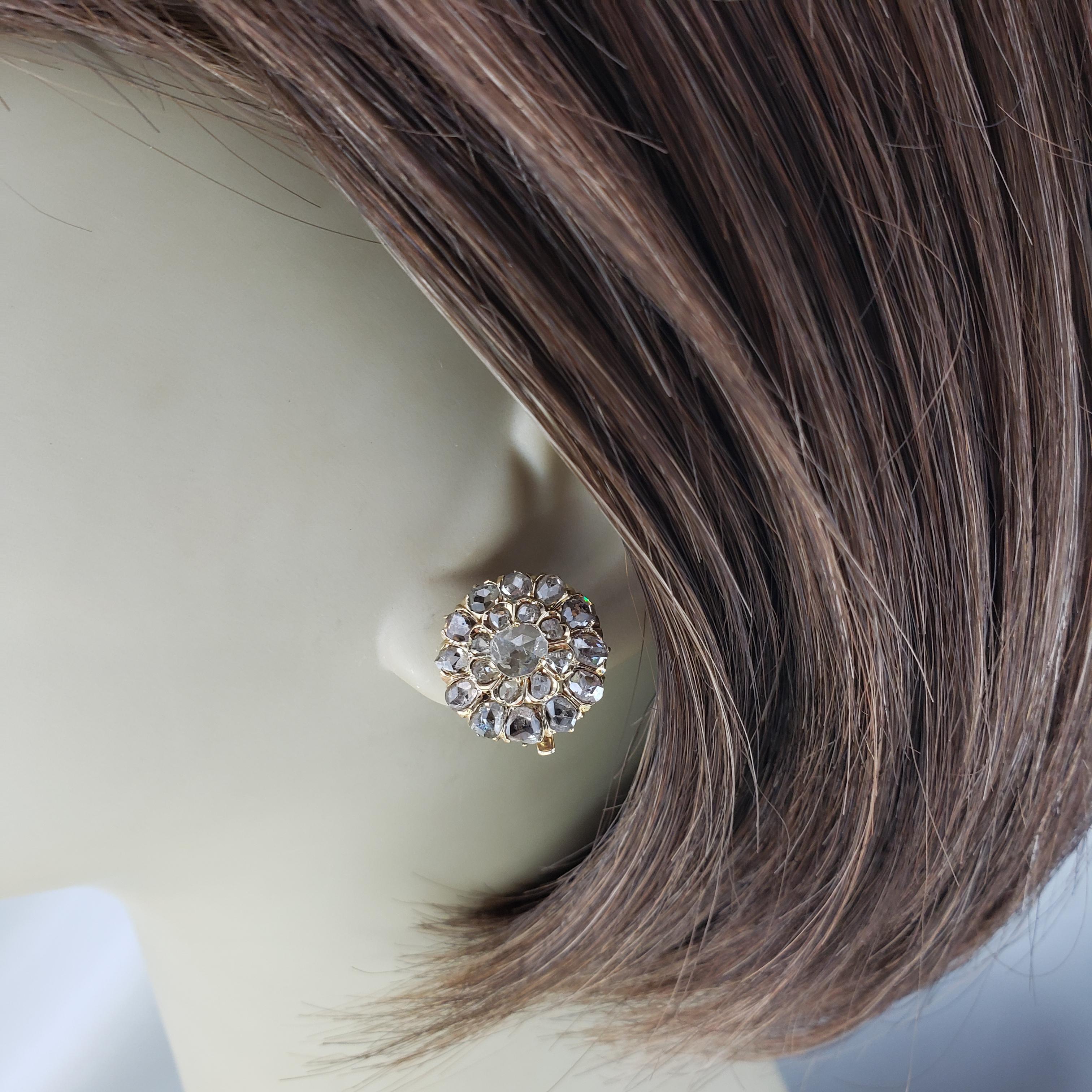 Boucles d'oreilles à clip en or jaune 14 carats et diamants taillés en rose #20108 en vente 2