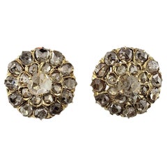Pendientes de clip de oro amarillo de 14 quilates y diamantes talla rosa #20108