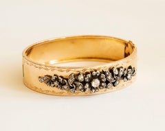 14 Karat Yellow Gold and Rose Cut Diamonds Bangle Bracelet