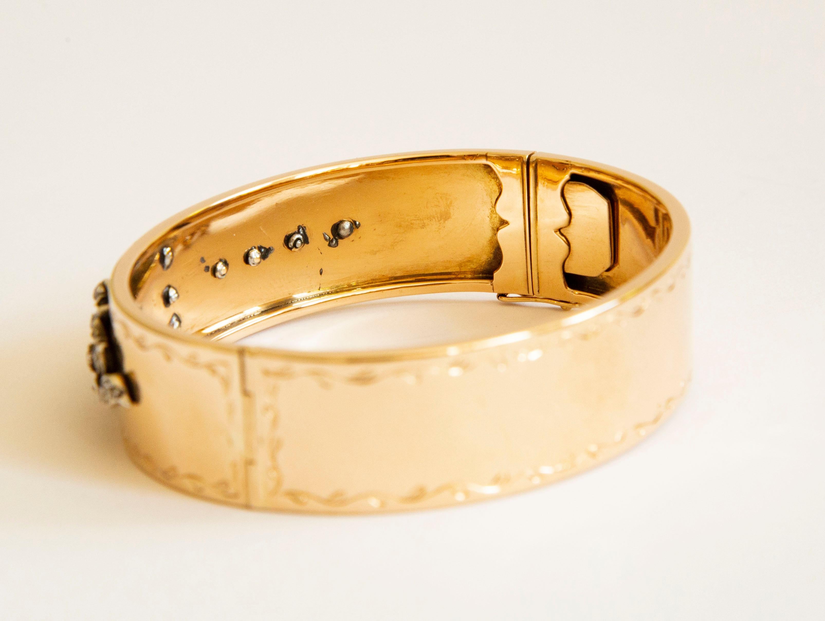 14 Karat Yellow Gold and Rose Cut Diamonds Bangle Bracelet  For Sale 3