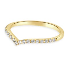 14 Karat Yellow Gold and Round Diamond Chevron Ring Guard