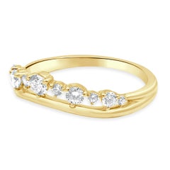 14 Karat Yellow Gold and Round Diamond Tiara Curved Stacking Ring