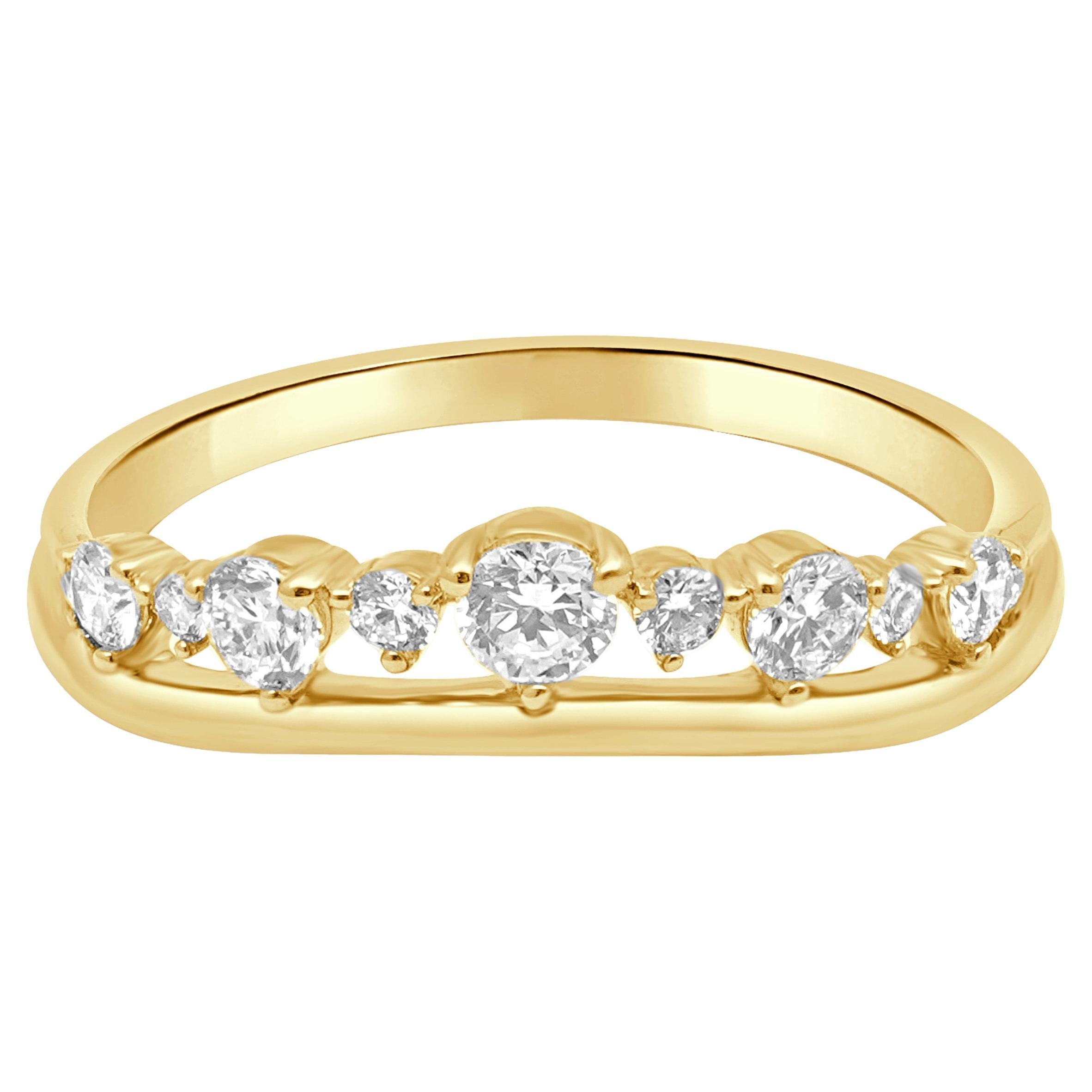 14 Karat Yellow Gold and Round Diamond Tiara Curved Stacking Ring For Sale