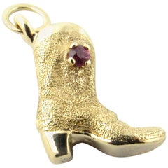 Vintage 14 Karat Yellow Gold and Ruby Cowboy Boot Charm