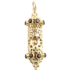 Vintage 14 Karat Yellow Gold and Ruby Mezuzah Pendant