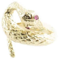 14 Karat Yellow Gold and Ruby Snake Ring