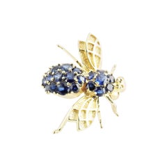 Vintage 14 Karat Yellow Gold and Sapphire Bee Brooch / Pin