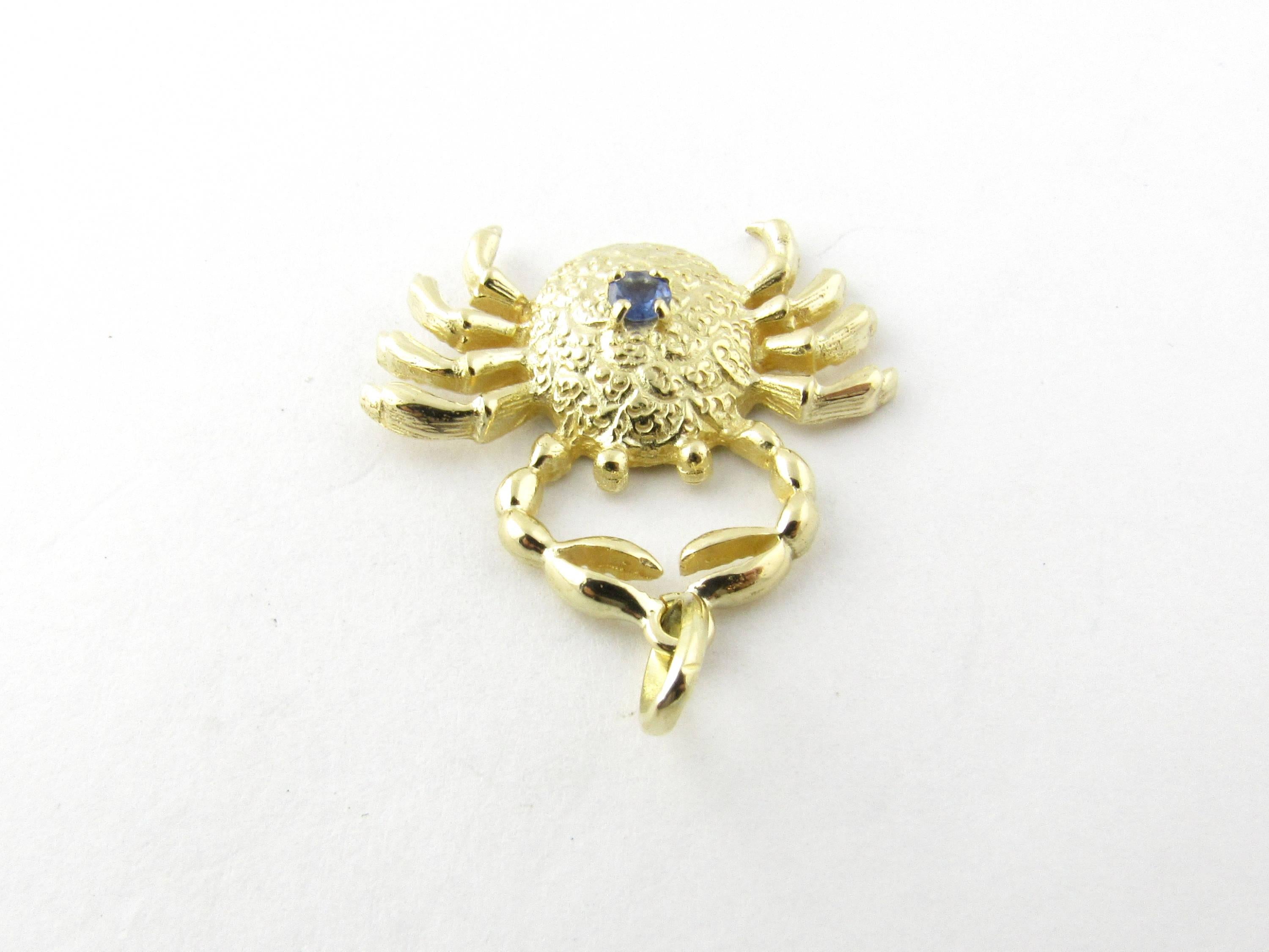 14 Karat Yellow Gold and Sapphire Crab Pendant In Good Condition In Washington Depot, CT