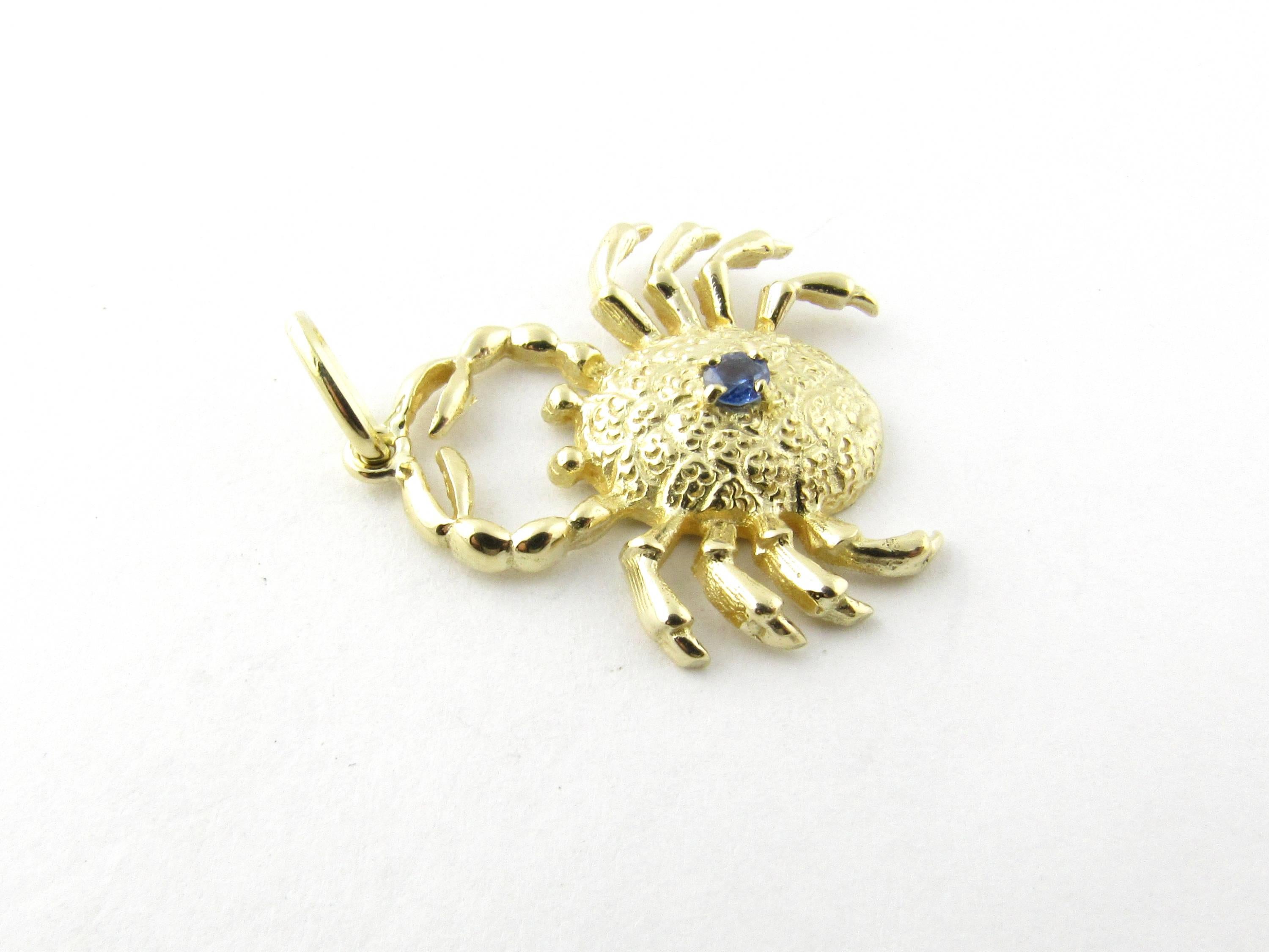 Women's 14 Karat Yellow Gold and Sapphire Crab Pendant