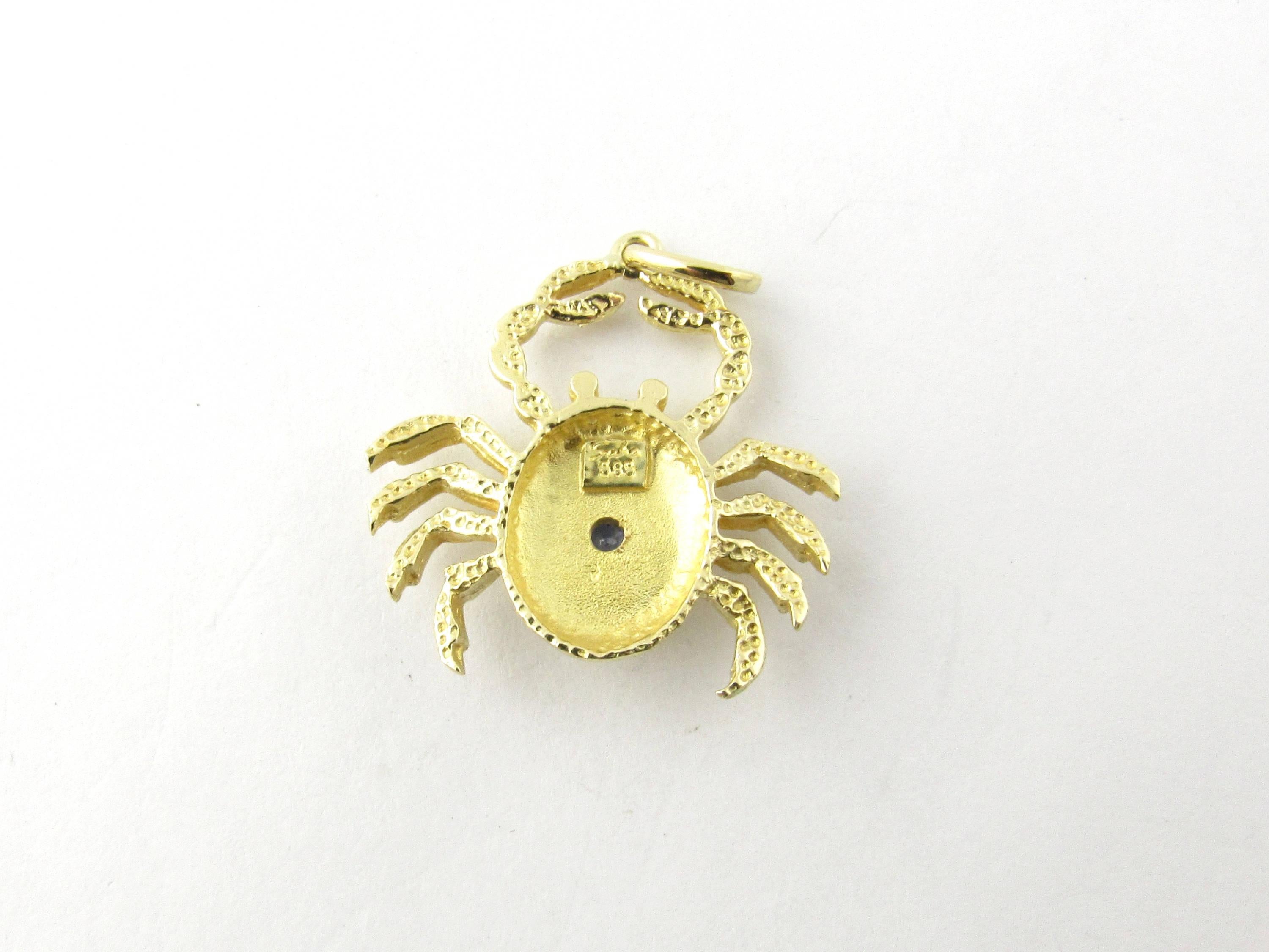 14 Karat Yellow Gold and Sapphire Crab Pendant 1