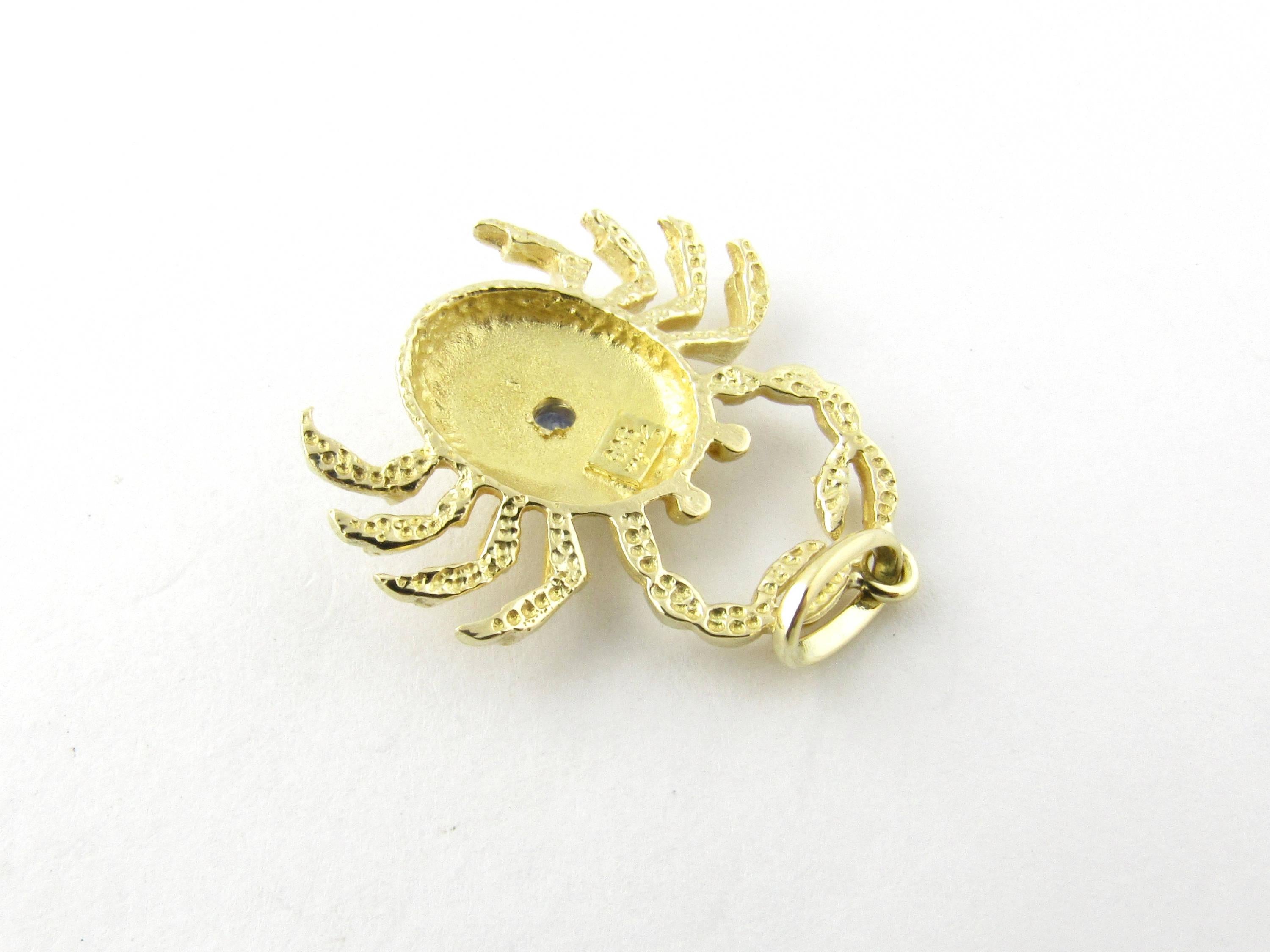 14 Karat Yellow Gold and Sapphire Crab Pendant 2