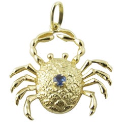 Vintage 14 Karat Yellow Gold and Sapphire Crab Pendant