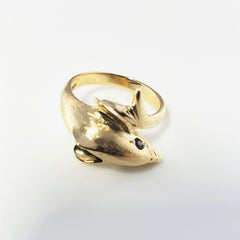 14 Karat Yellow Gold and Sapphire Dolphin Ring