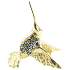 Vintage 14 Karat Yellow Gold and Sapphire Hummingbird Pendant