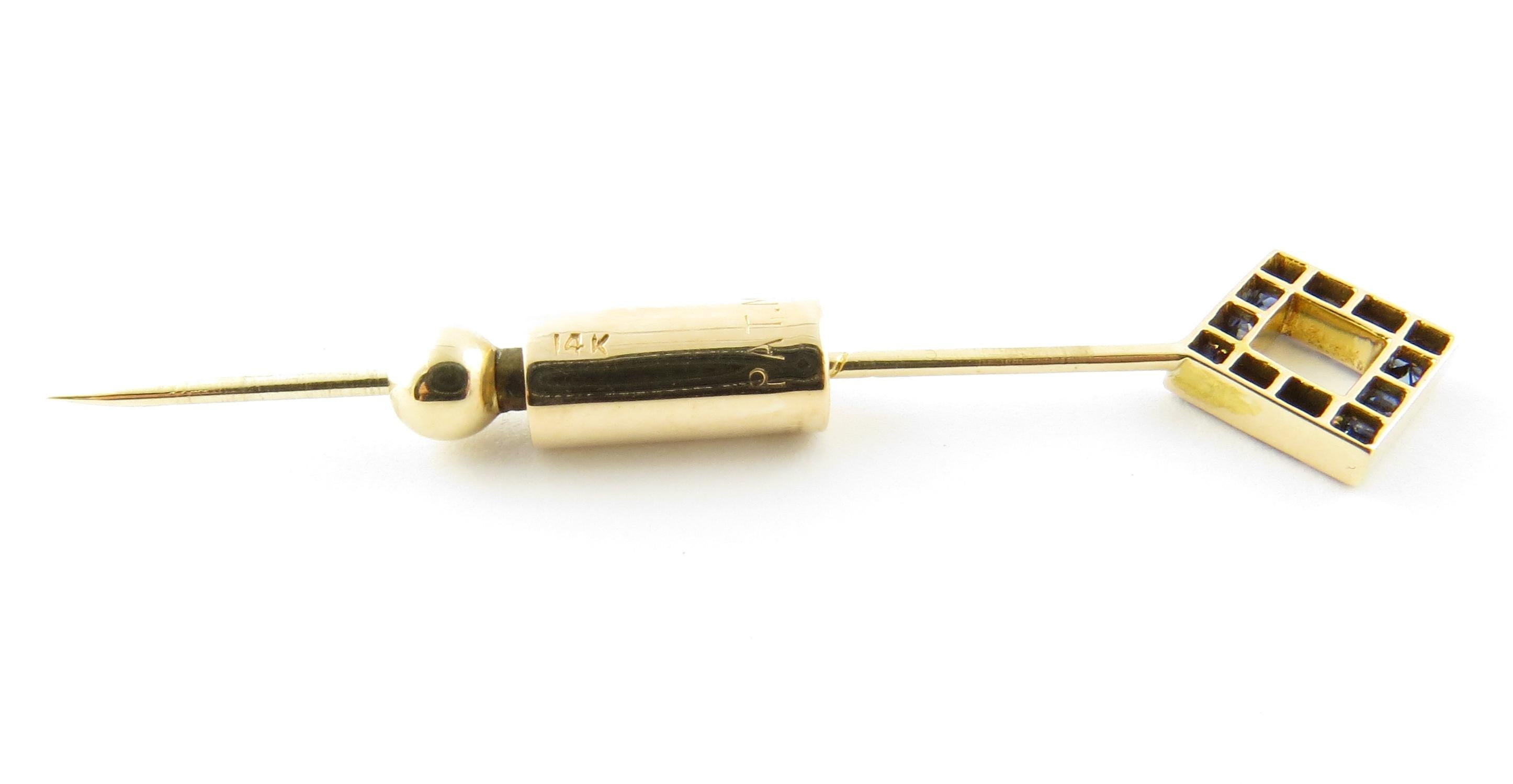 14 Karat Yellow Gold and Sapphire Stick Pin 1