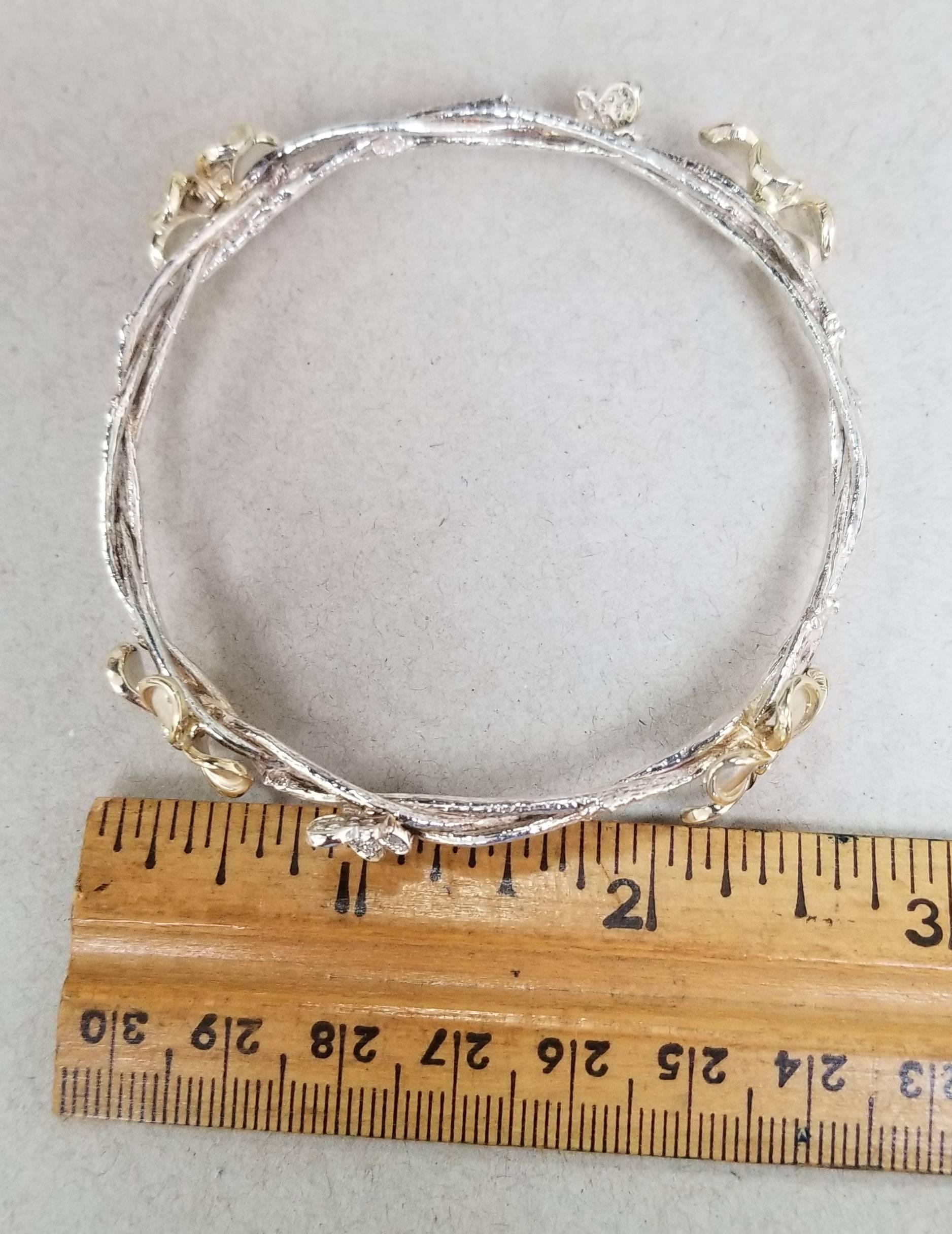 14 Karat Yellow Gold and Silver Diamond Bangle 2