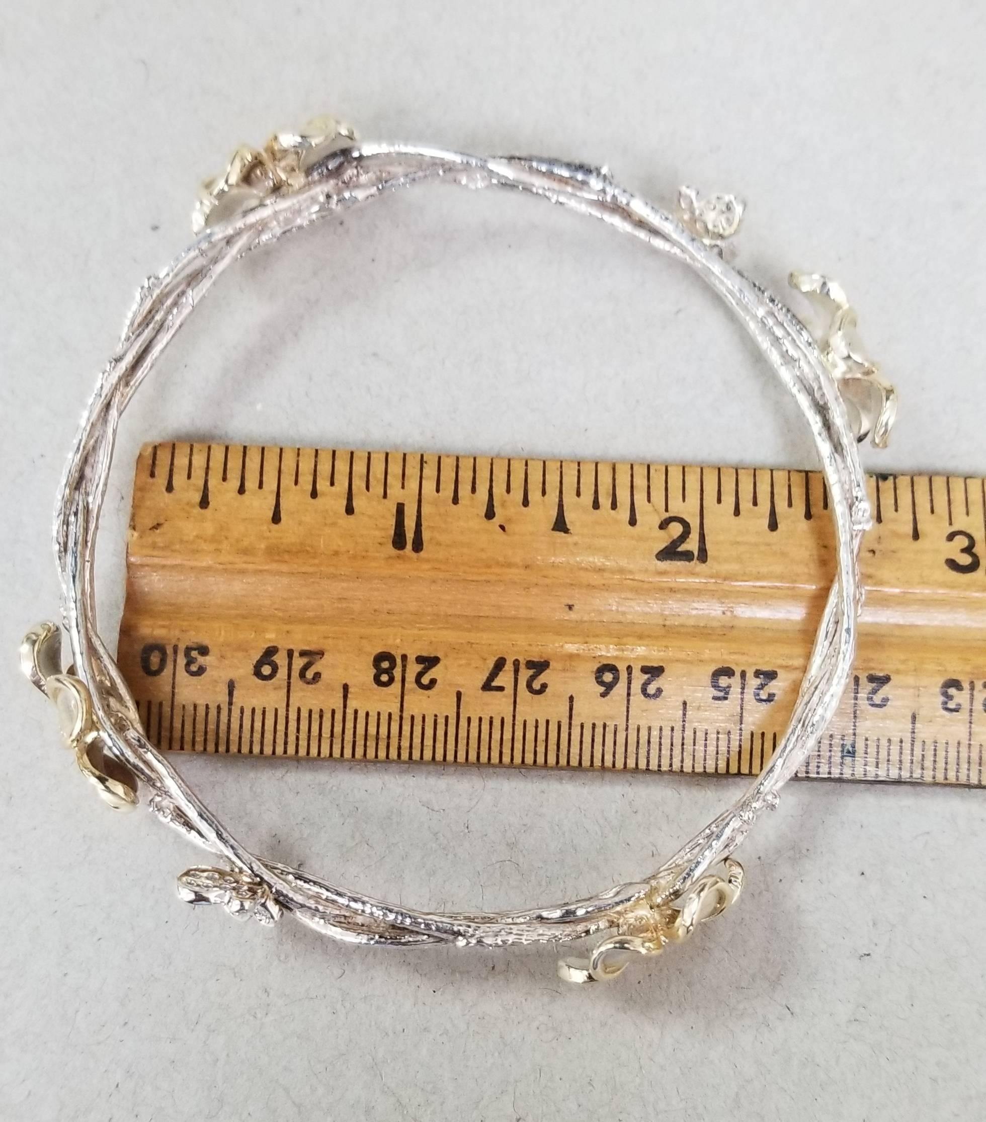 14 Karat Yellow Gold and Silver Diamond Bangle 3