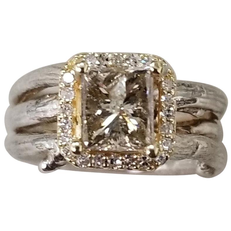 14 Karat Yellow Gold and Silver Diamond Ring