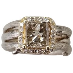14 Karat Yellow Gold and Silver Diamond Ring