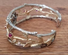 14 Karat Yellow Gold and Silver Ruby and Diamond Cuff