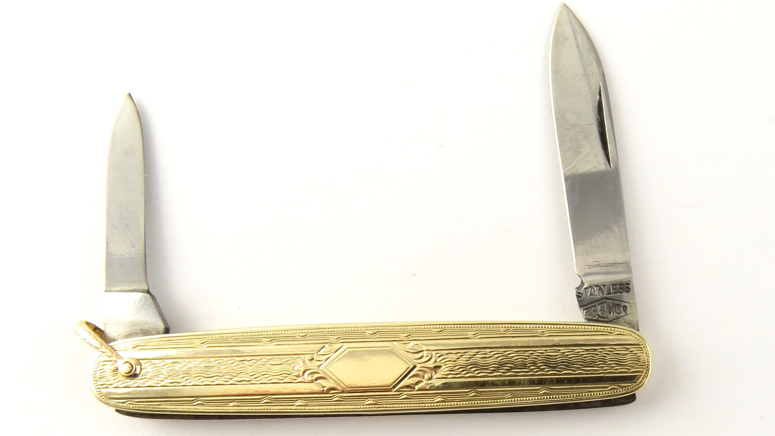 14 Karat Yellow Gold and Stainless Steel Pocket Knife In Good Condition In Washington Depot, CT