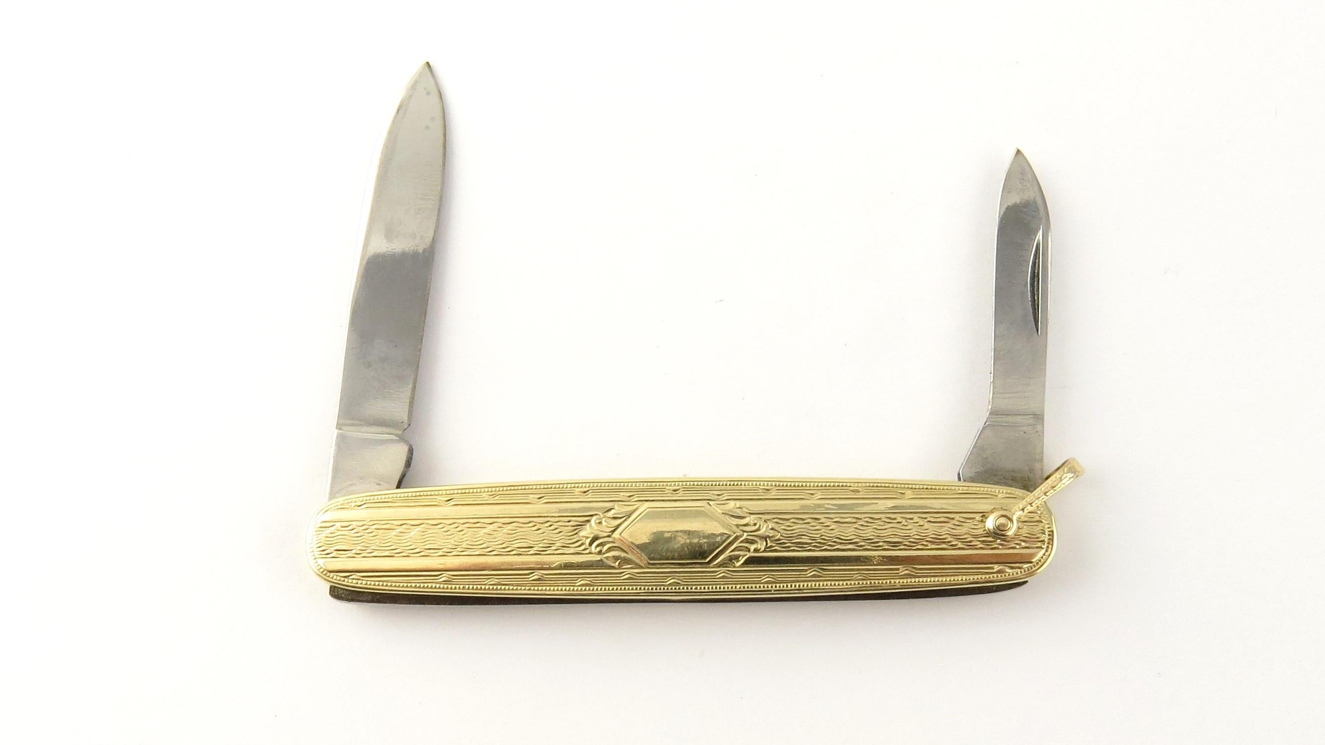 Men's 14 Karat Yellow Gold and Stainless Steel Pocket Knife