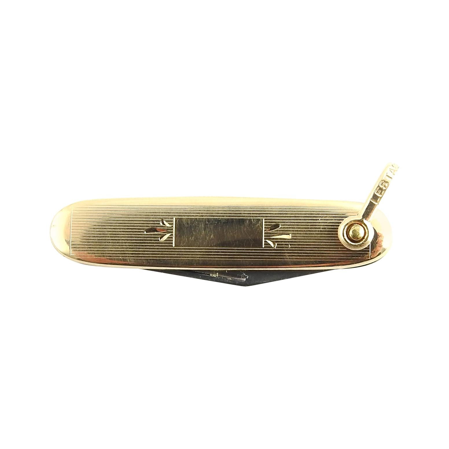 14 Karat Yellow Gold and Stainless Steel Pocket Knife