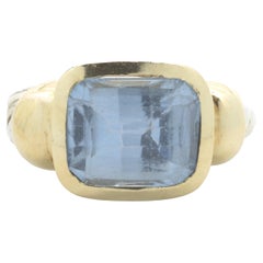 14 Karat Yellow Gold and Sterling Silver Blue Topaz Cable Ring