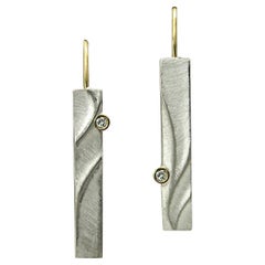 14 Karat Yellow Gold and Sterling Silver Dangle Earrings with Diamonds by K.Mita