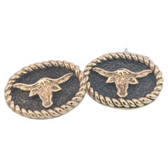 Gemelos Longhorn de oro amarillo de 14 quilates y plata de ley