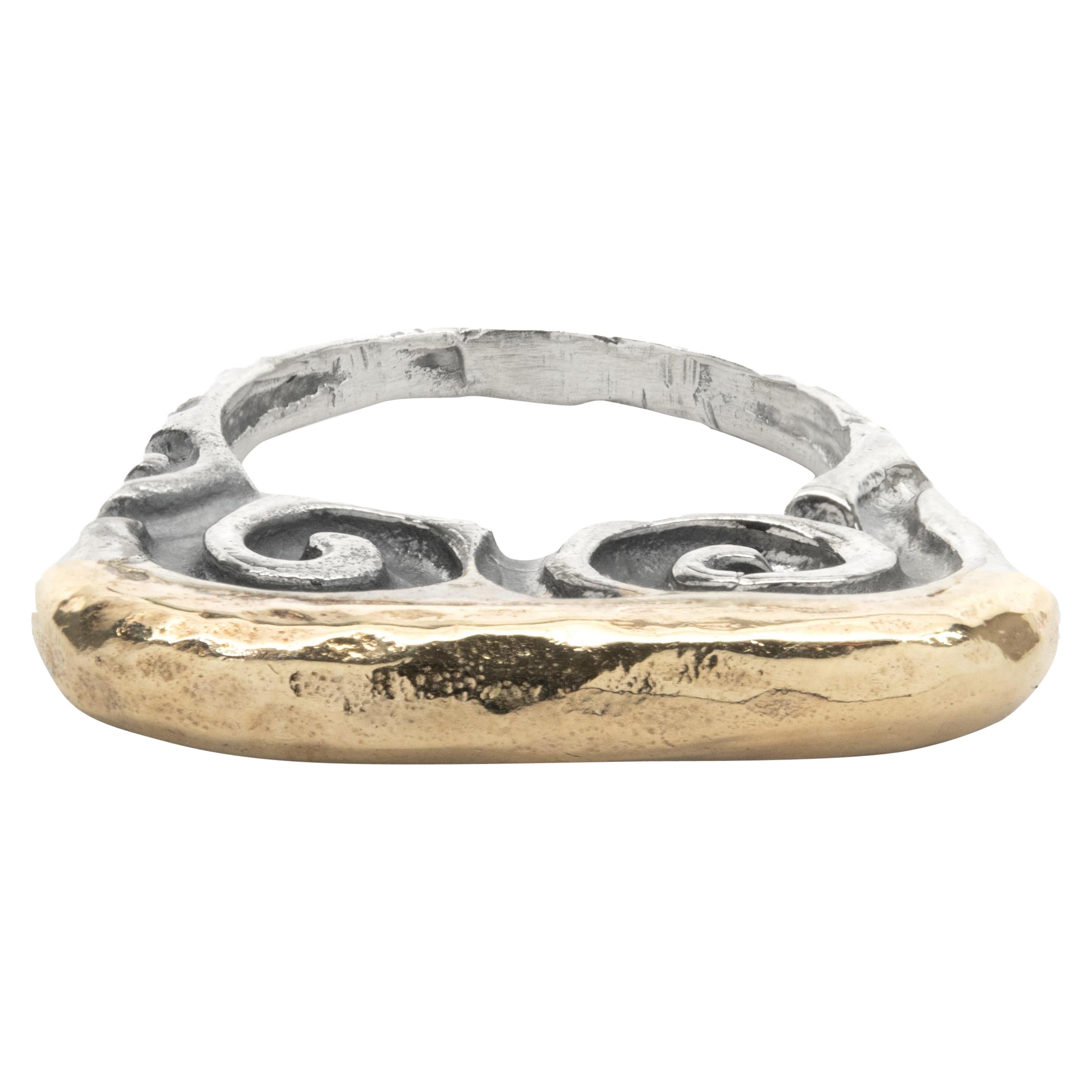14 Karat Gelbgold und Sterlingsilber Schnörkelband