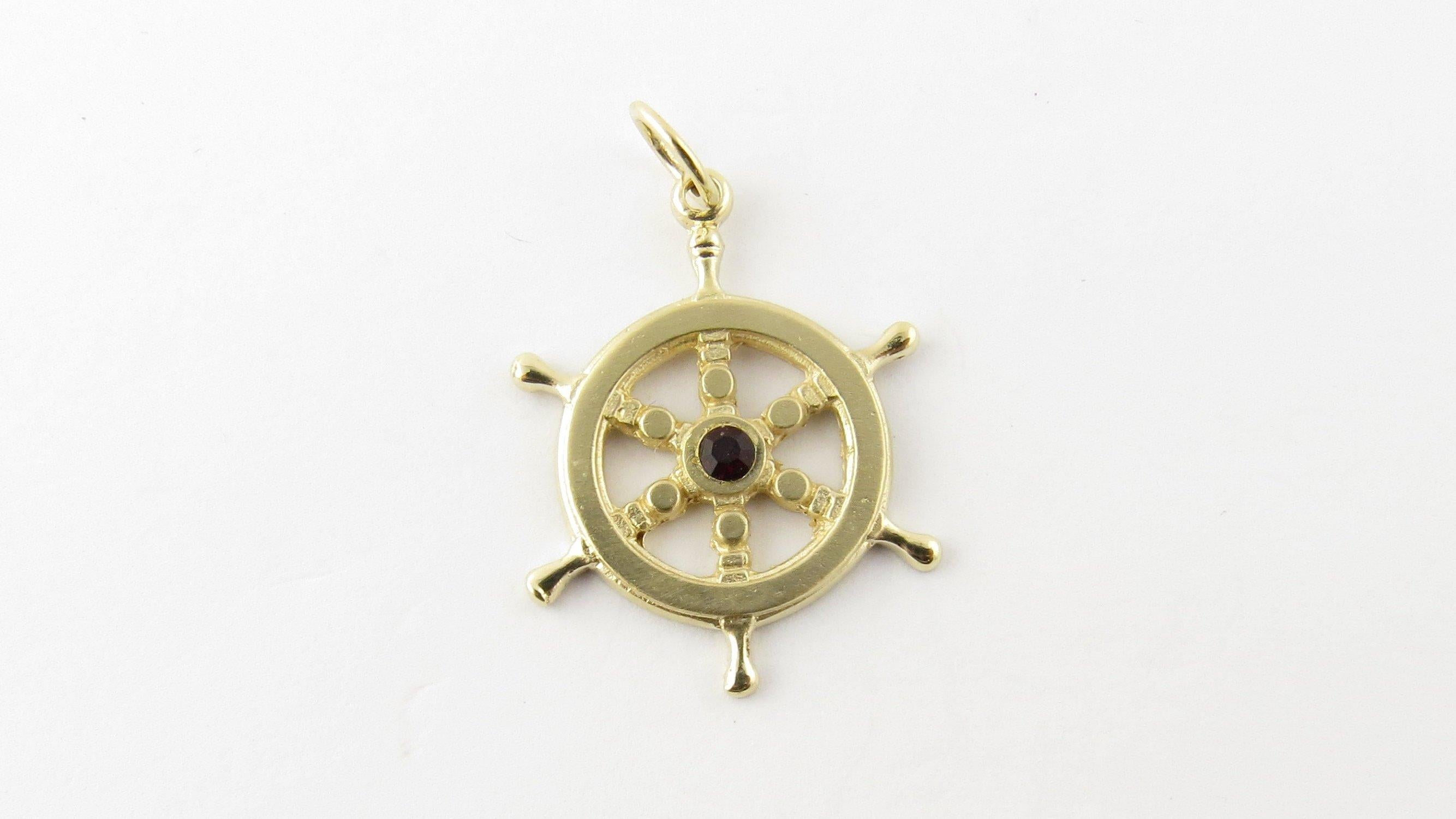 Round Cut 14 Karat Yellow Gold and Synthetic Ruby Ship's Wheel Pendant