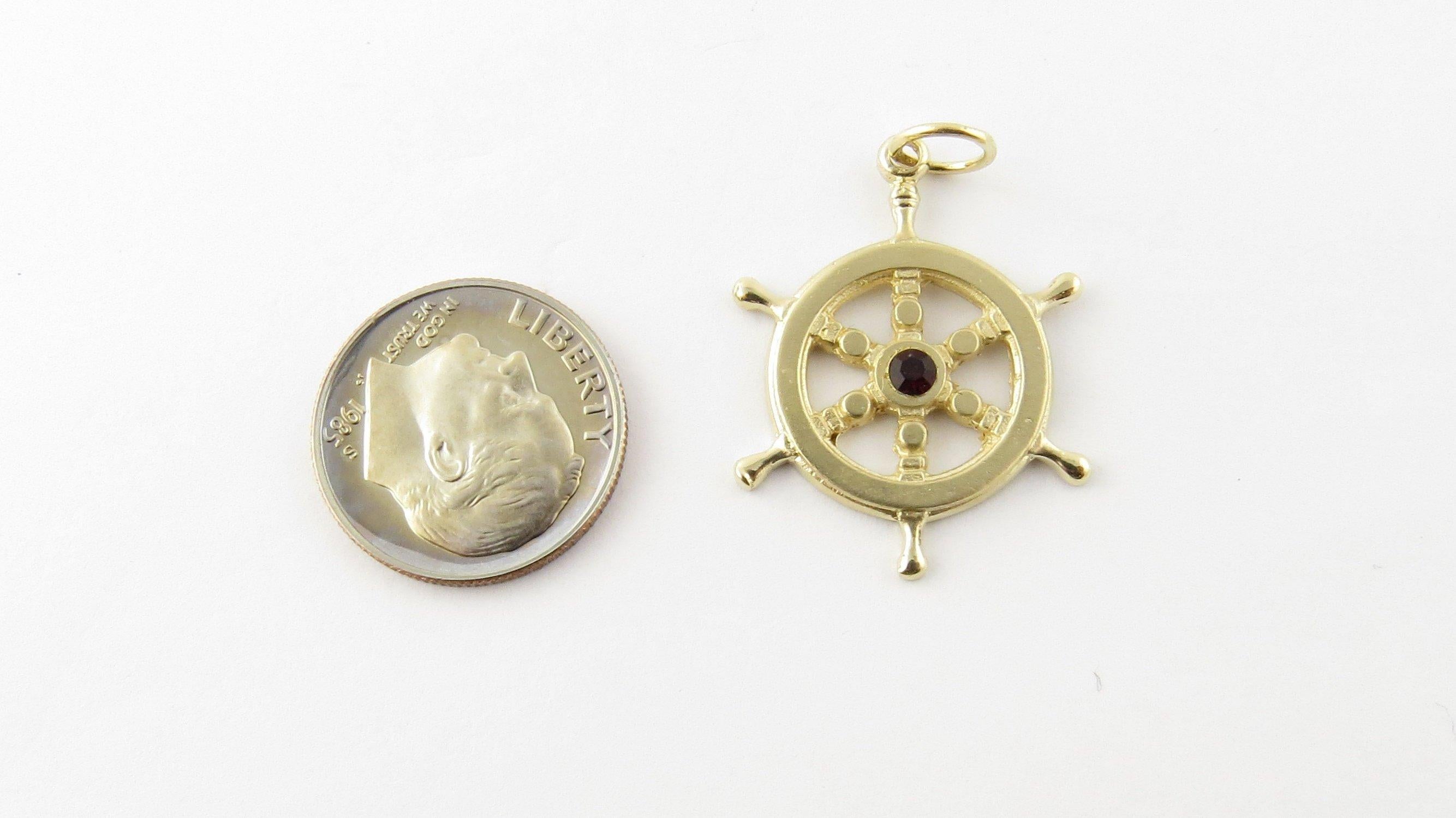 Women's 14 Karat Yellow Gold and Synthetic Ruby Ship's Wheel Pendant