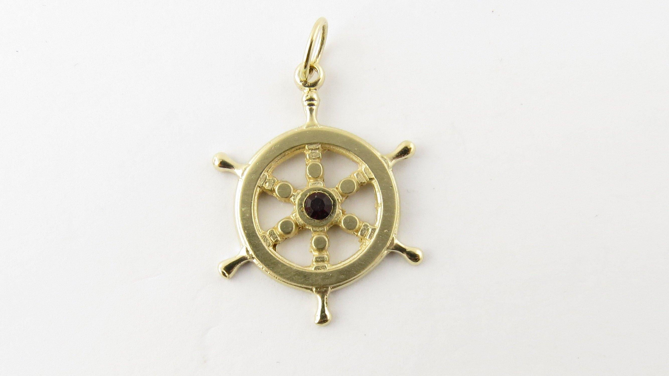 14 Karat Yellow Gold and Synthetic Ruby Ship's Wheel Pendant 2