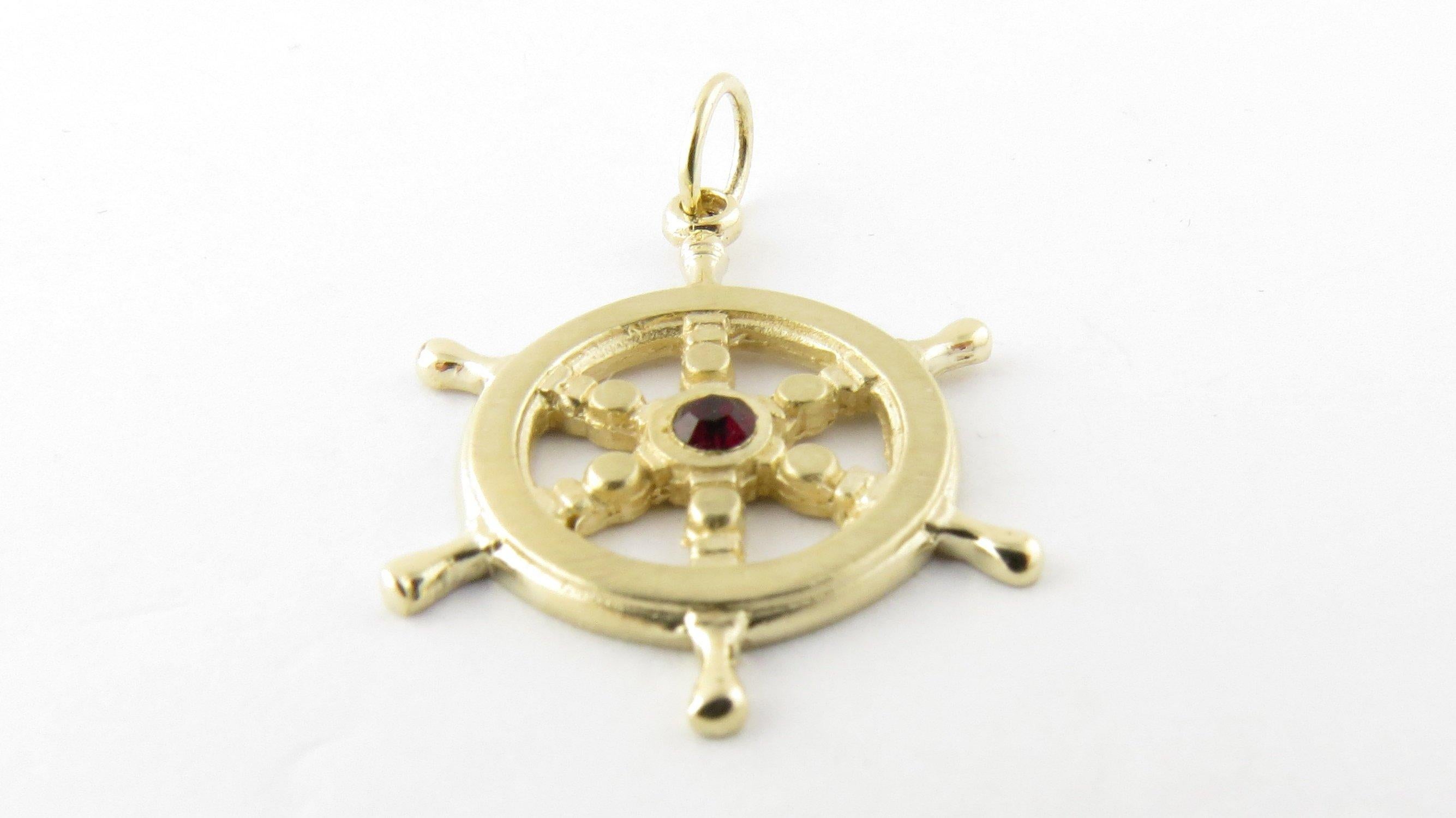 14 Karat Yellow Gold and Synthetic Ruby Ship's Wheel Pendant 3