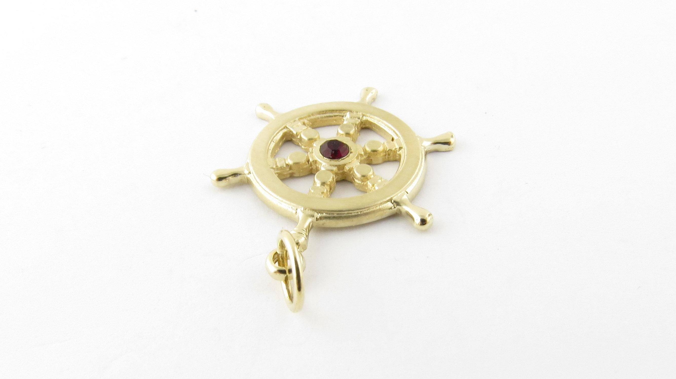 14 Karat Yellow Gold and Synthetic Ruby Ship's Wheel Pendant 4