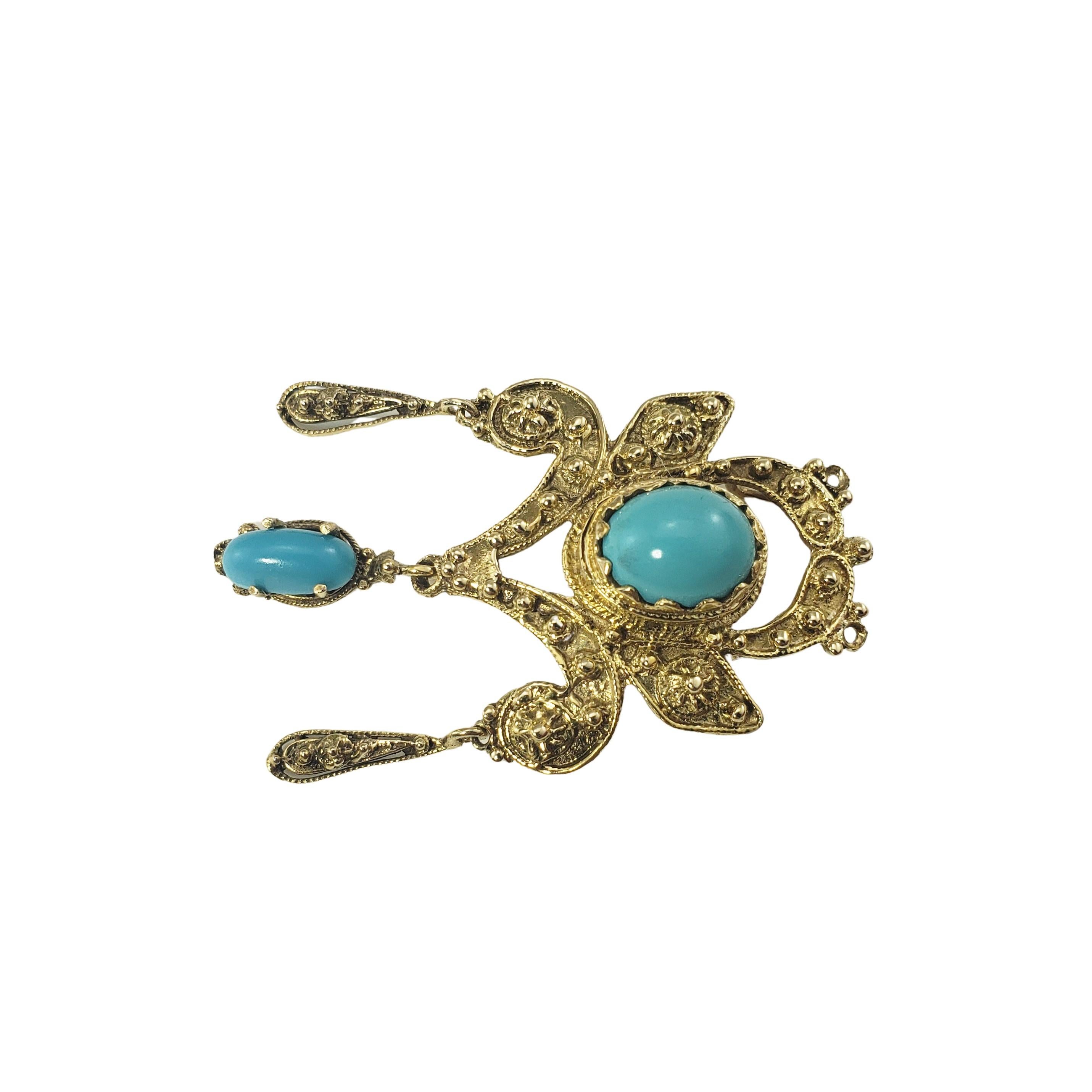 Cabochon 14 Karat Yellow Gold and Turquoise Brooch/Pendant For Sale