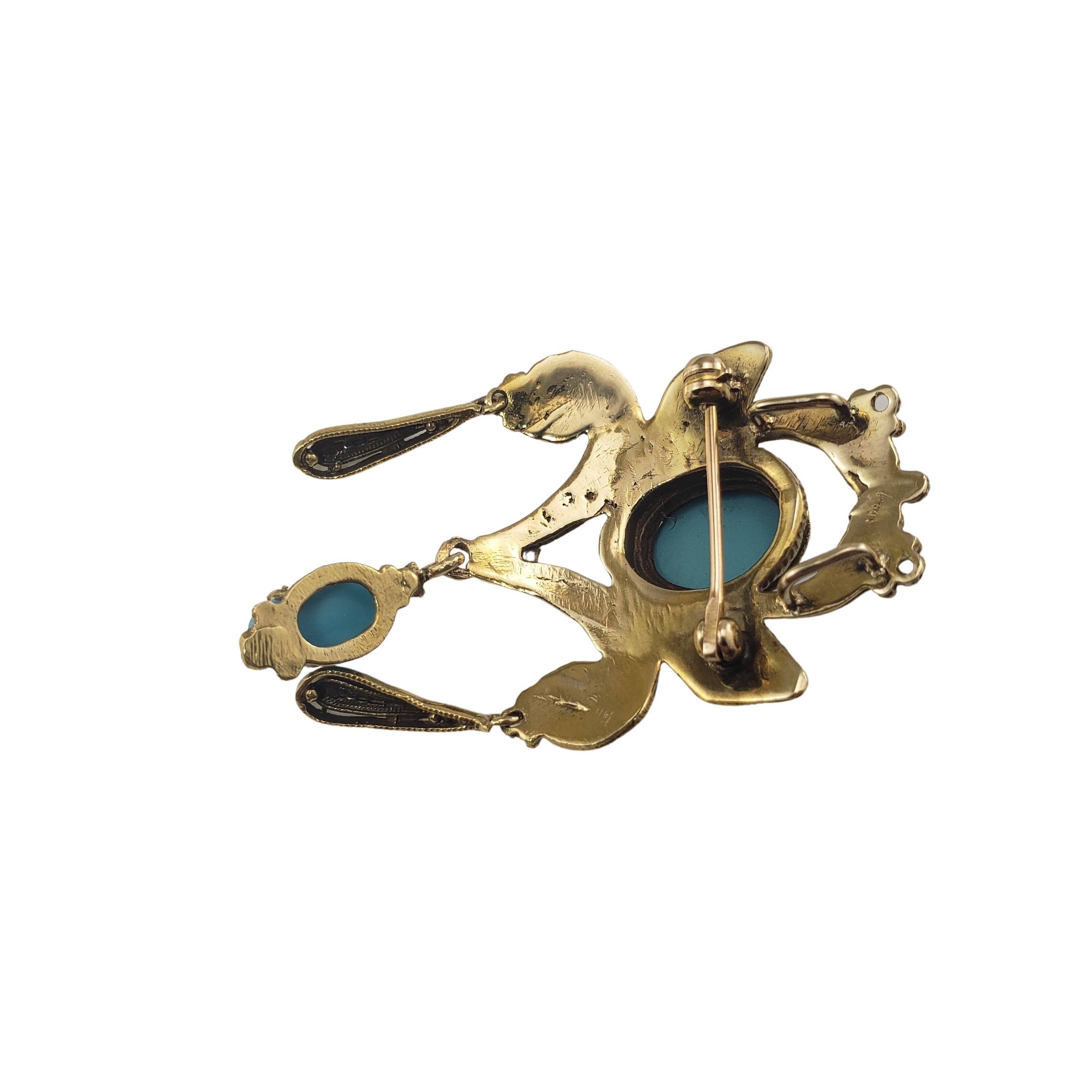 14 Karat Yellow Gold and Turquoise Brooch/Pendant In Good Condition For Sale In Washington Depot, CT
